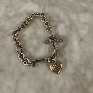 AUTHENTIC David Yurman Cable Collectibles Classic Heart Bracelet with 18K Gold